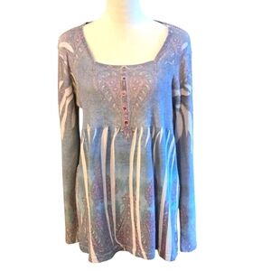 Style & Co Women's XL Long Sleeve Patterned Pullon Sweater Tee Top Deco Buttons